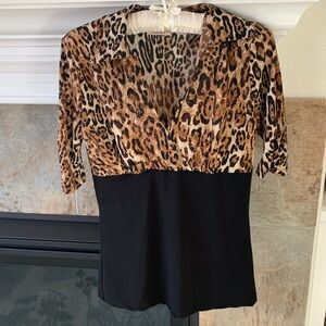 MKM Designs Chic Leopard Print and Black Blouse
